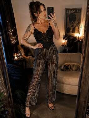 Cache Silk Vintage Women's Black Sequin Beaded Pants Sz.XS